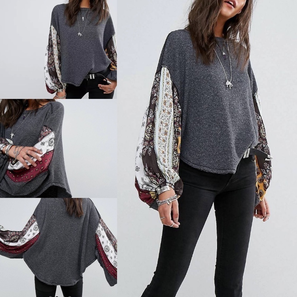 Free People x asos Bloossom bell sleeve bohemian oversized top small women’s top